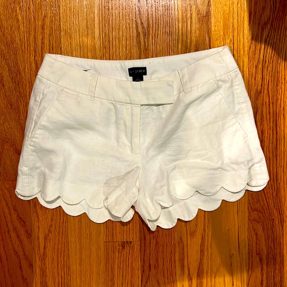 J Crew Scalloped white shorts